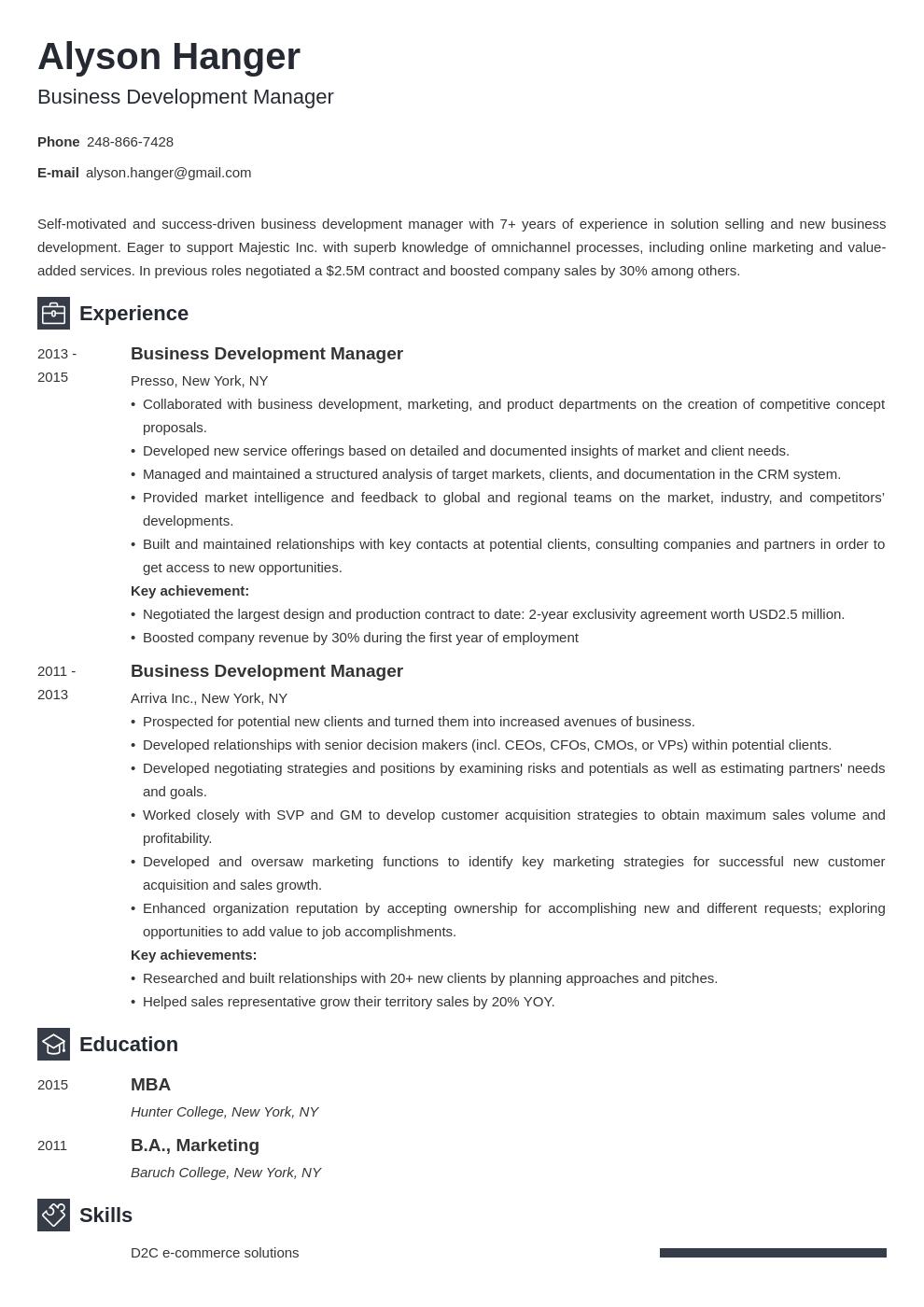 business development resume example template newcast