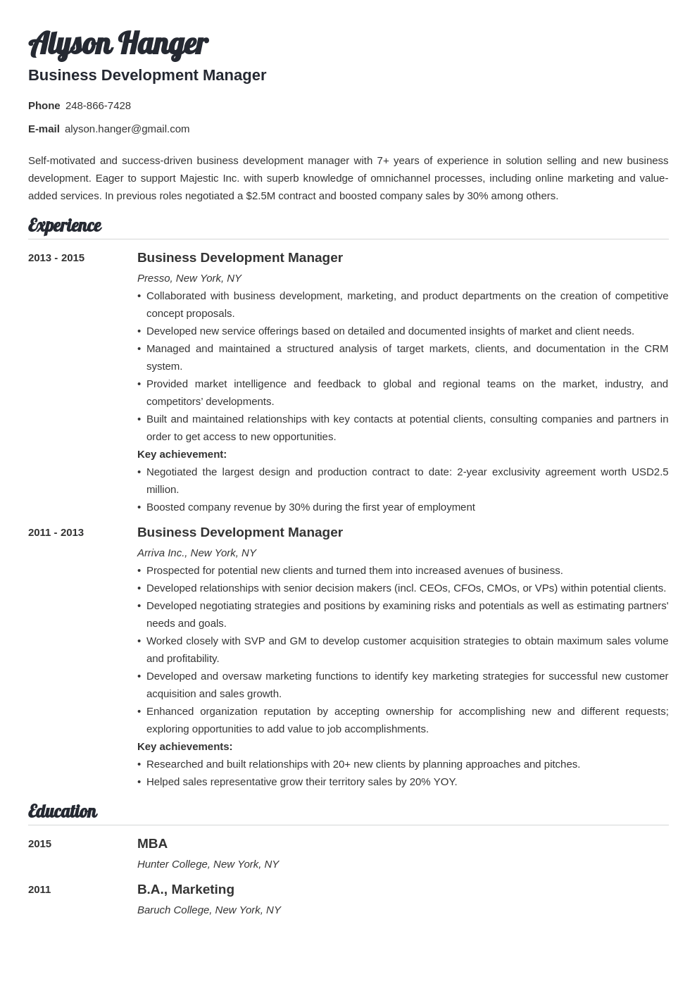 Business Development Manager Resume Sample 20 Tips