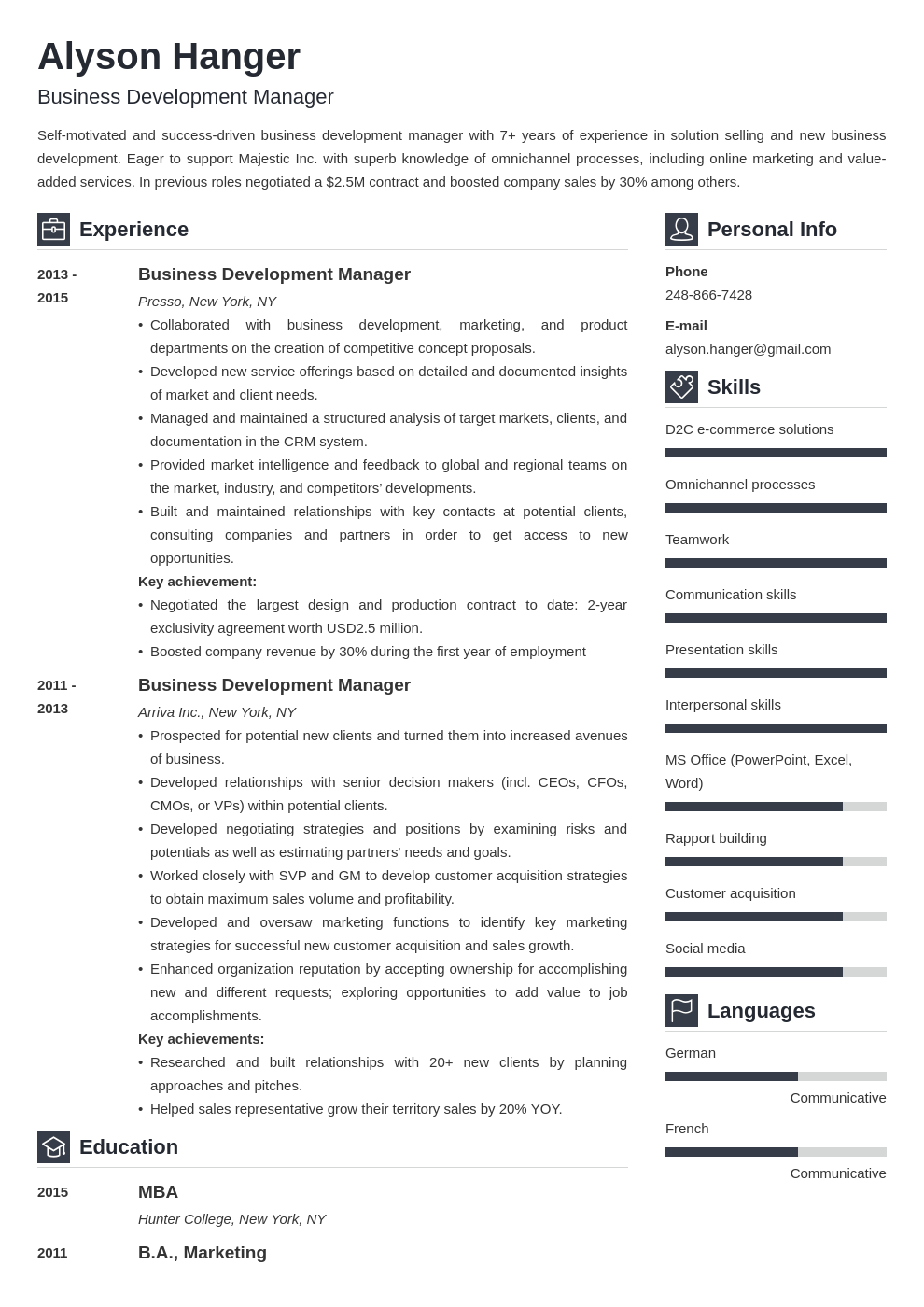 business development resume example template vibes