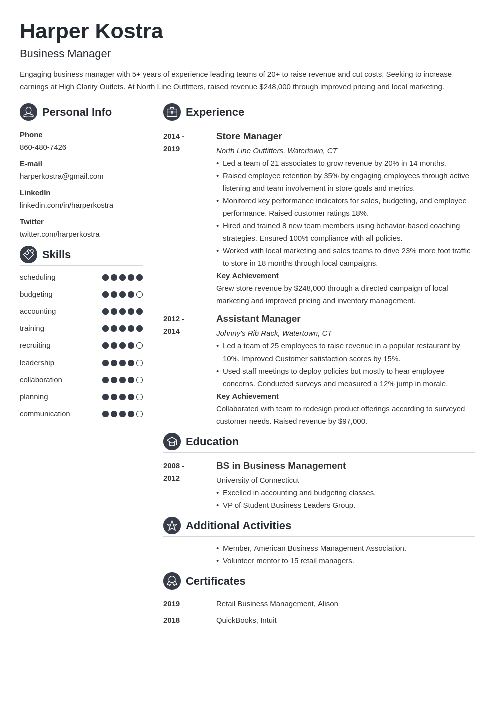 business manager resume example template crisp