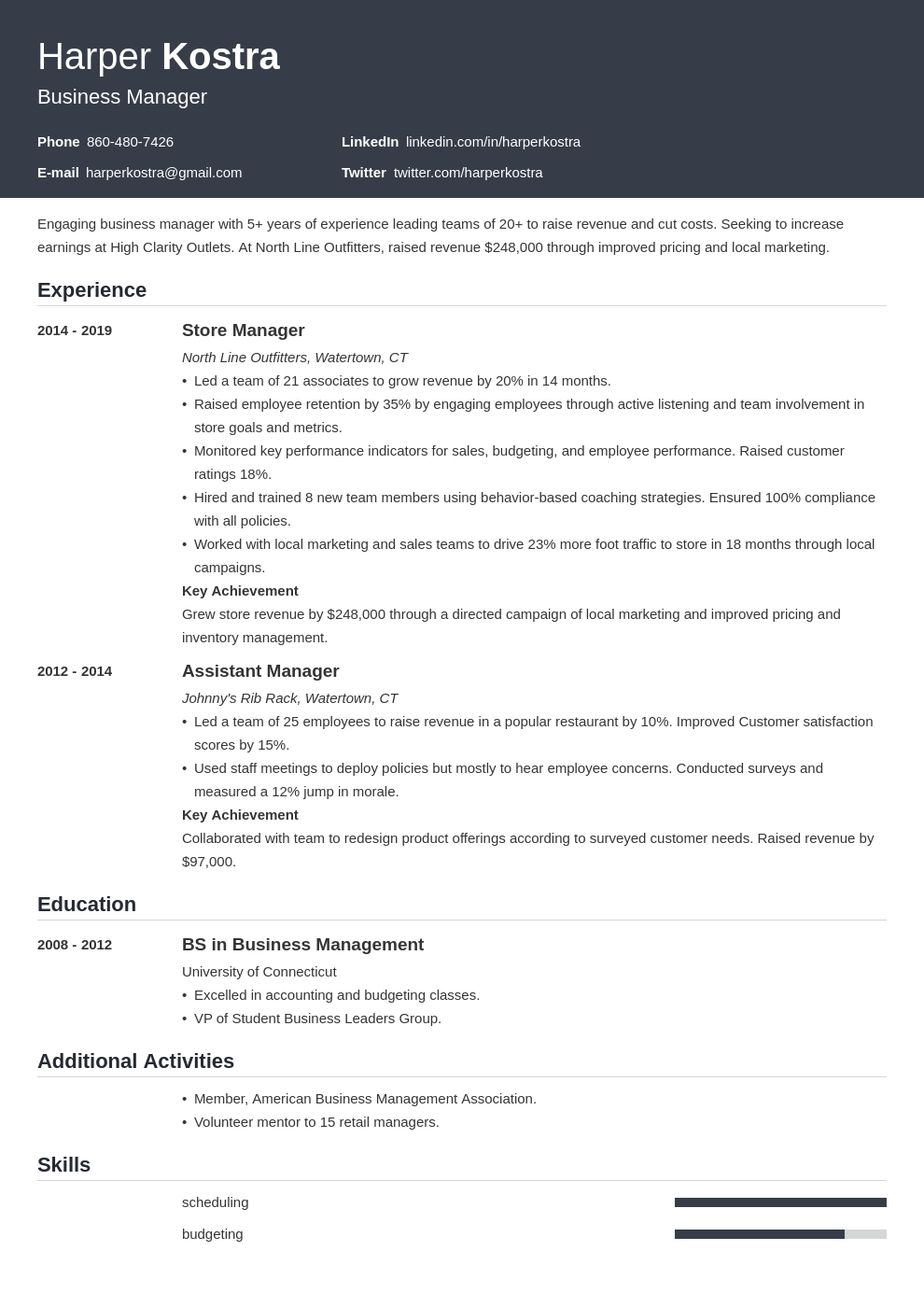 business manager resume example template influx