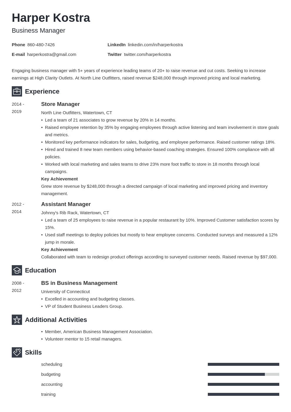 business manager resume example template newcast