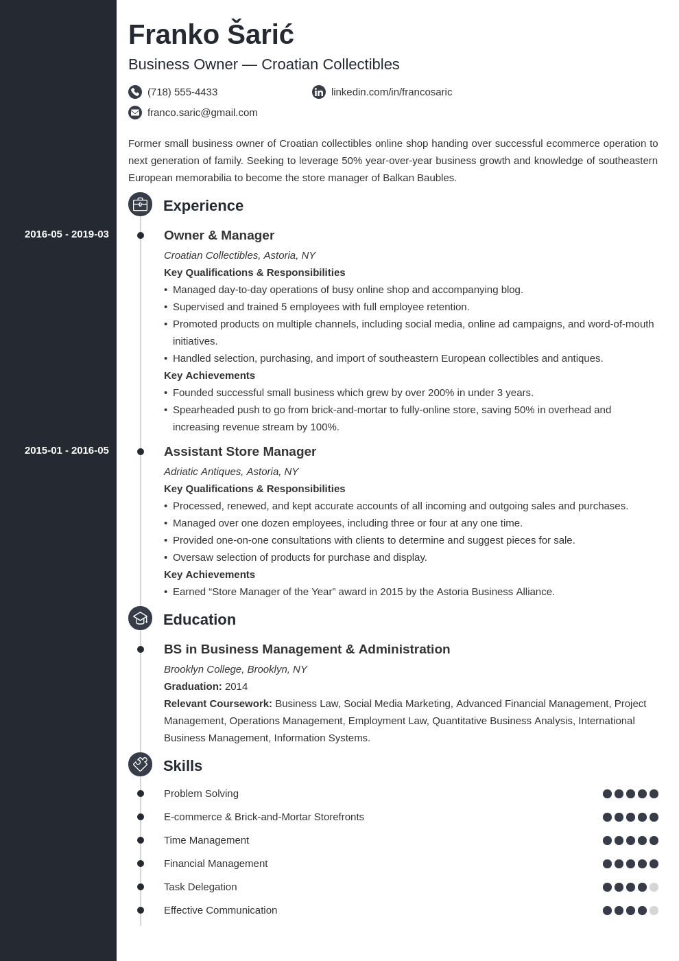 business owner resume example template concept