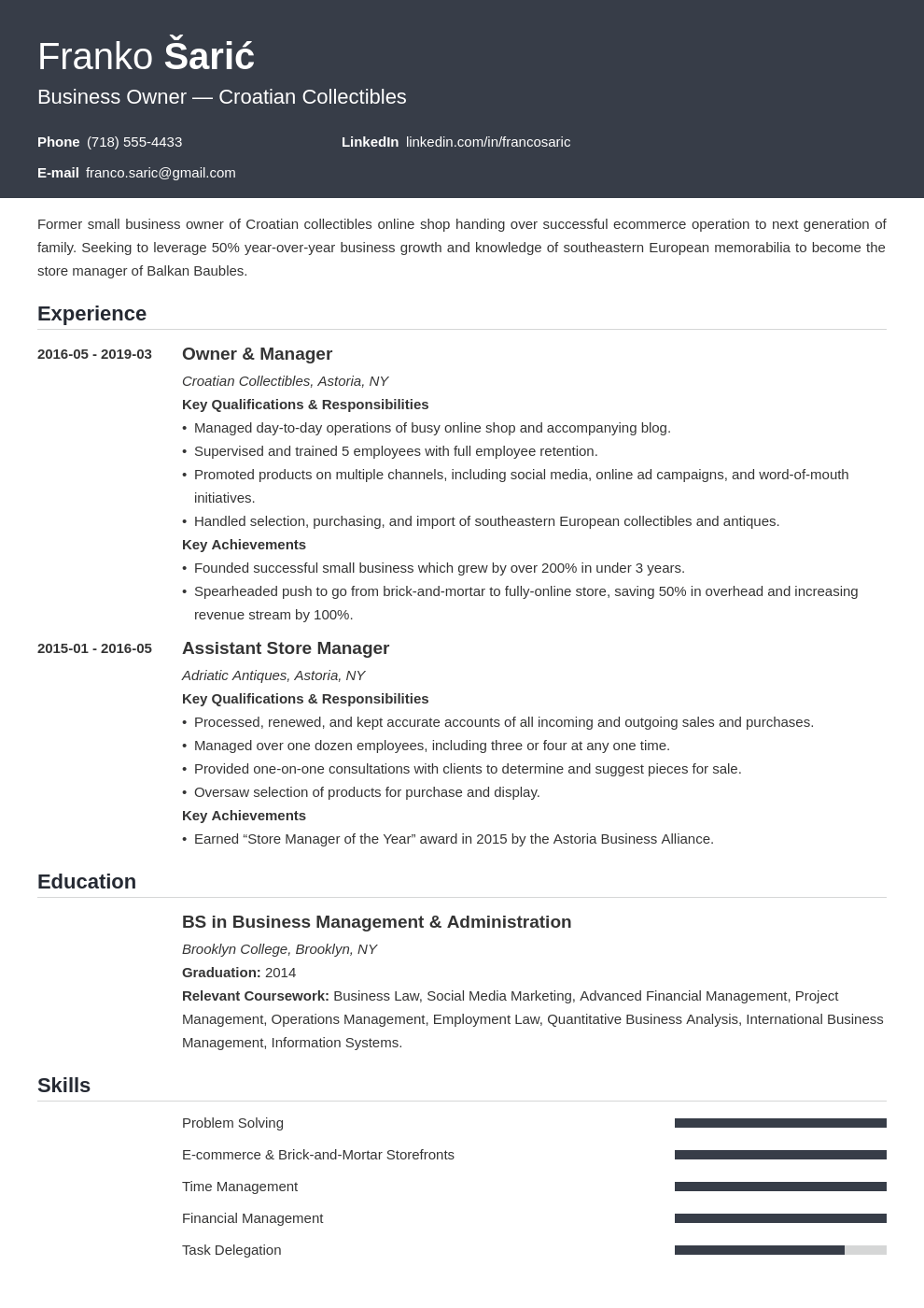 business owner resume example template influx