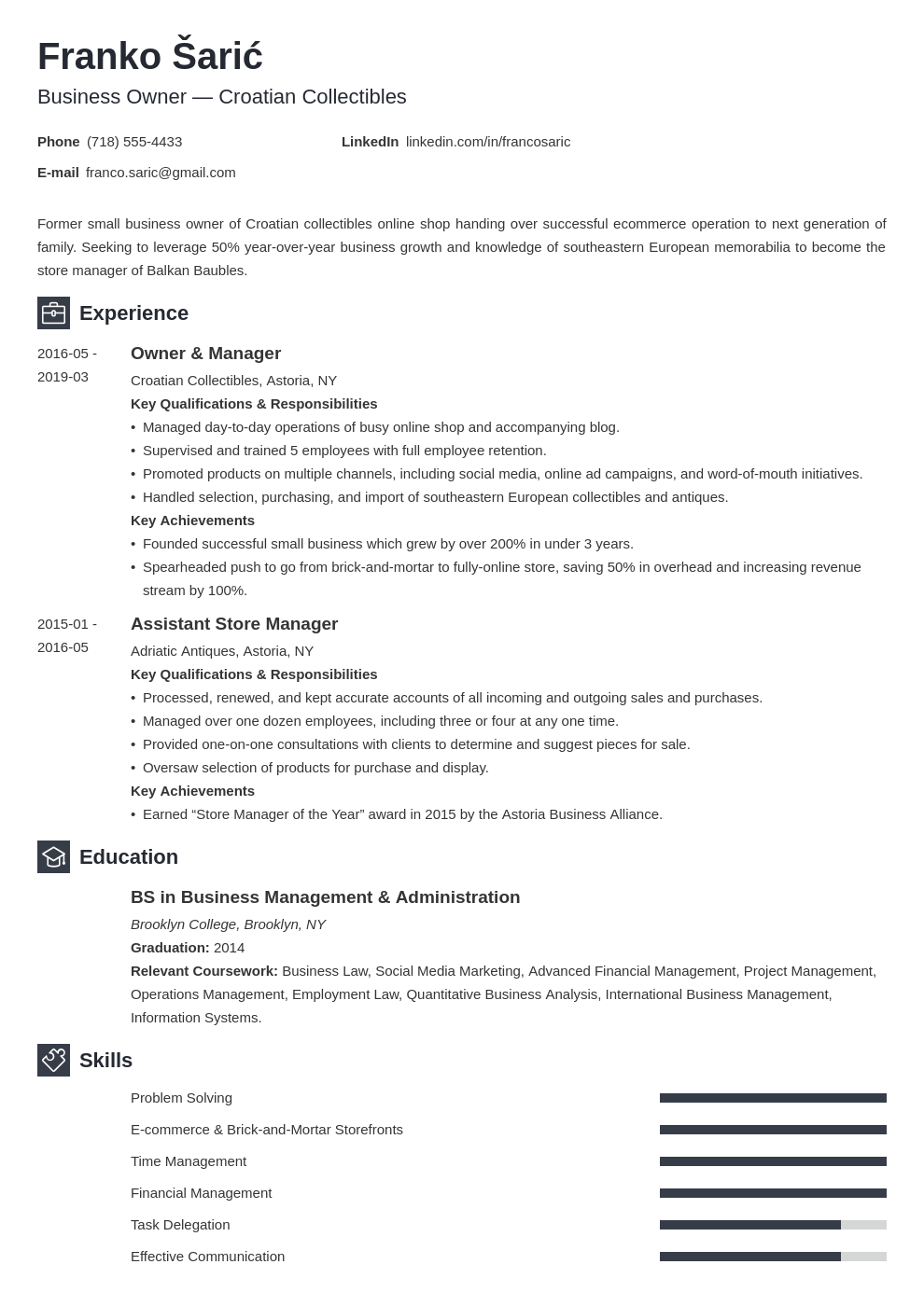 business owner resume example template newcast