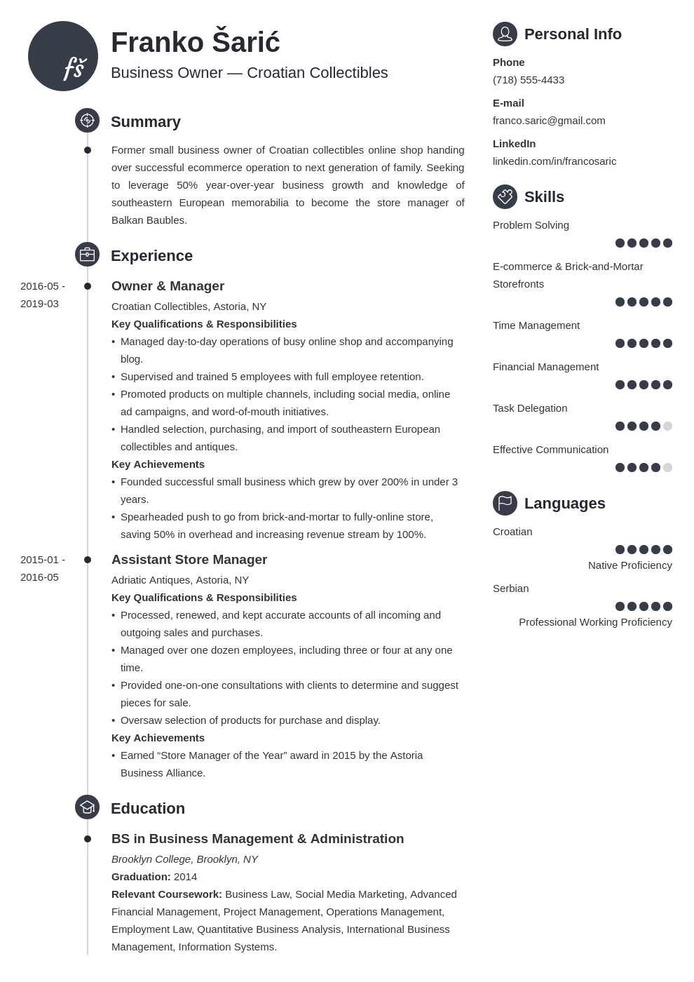 business owner resume example template primo