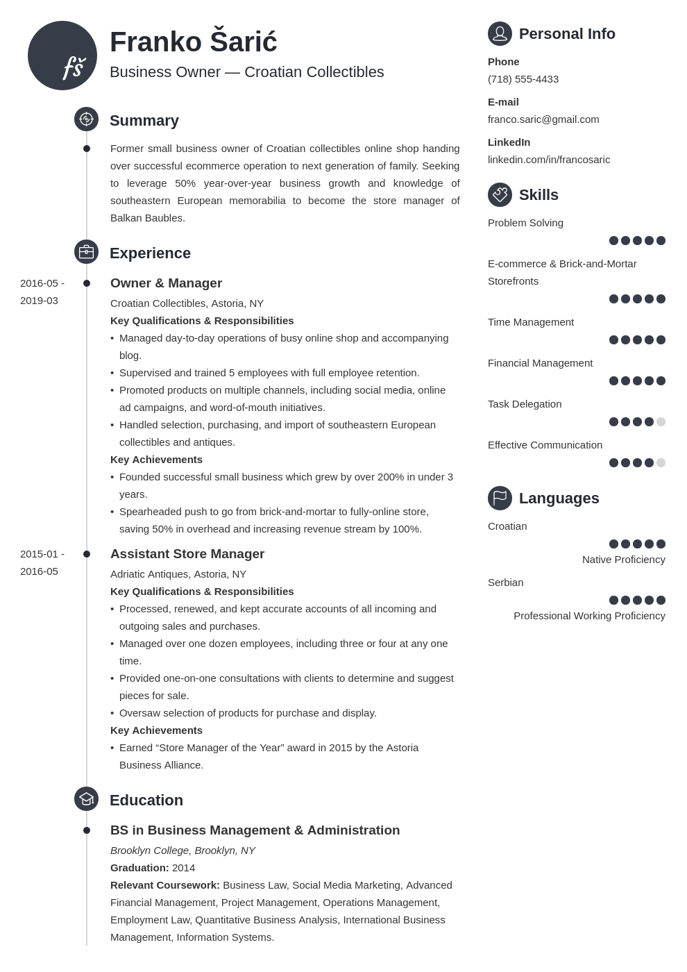 objective on resume for business owner