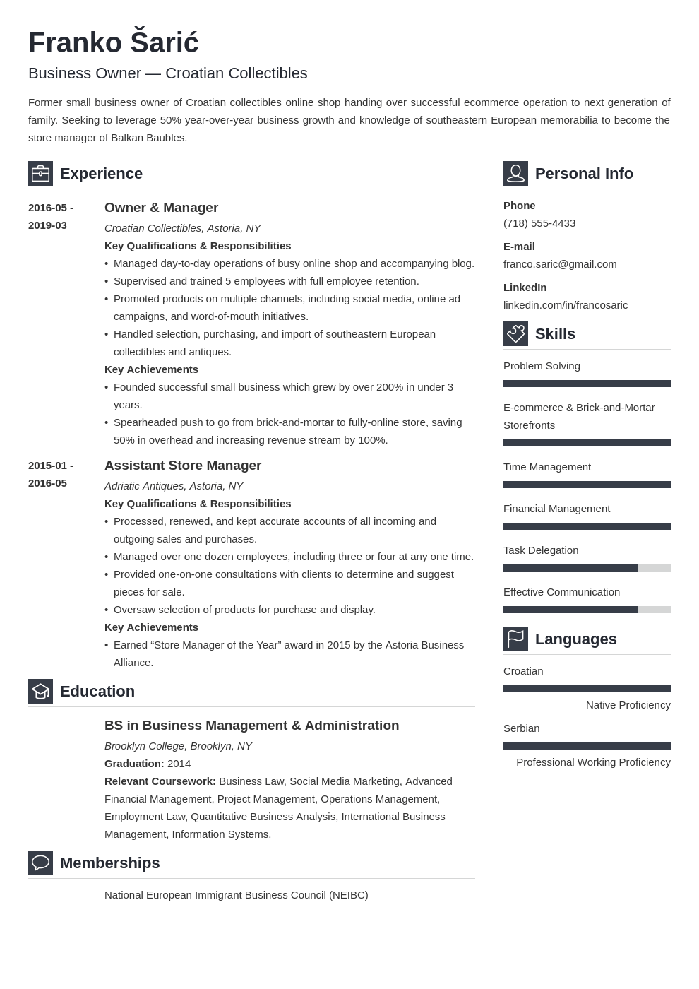 Business Owner Resume Samples Template Guide 