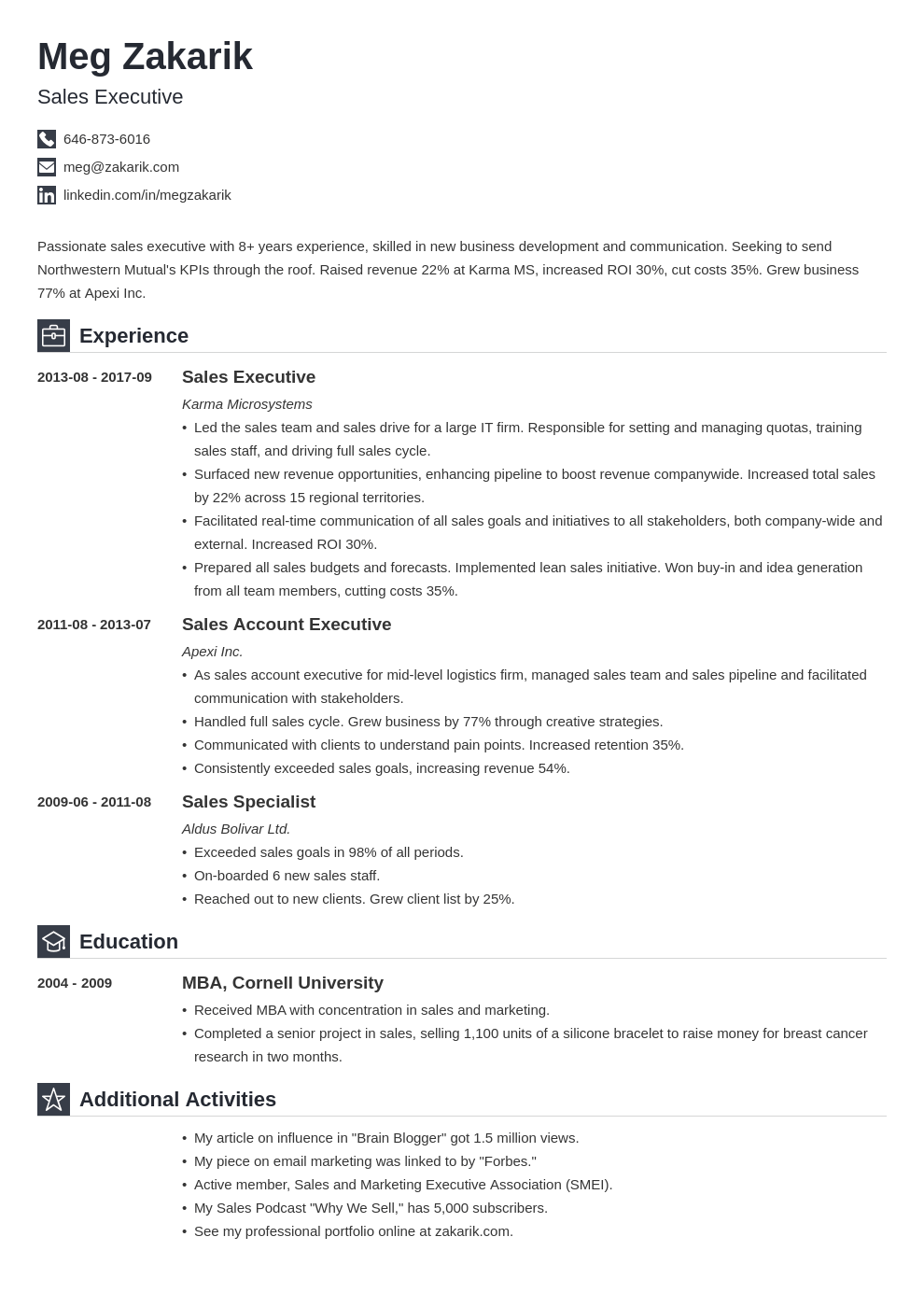 business resume example template iconic