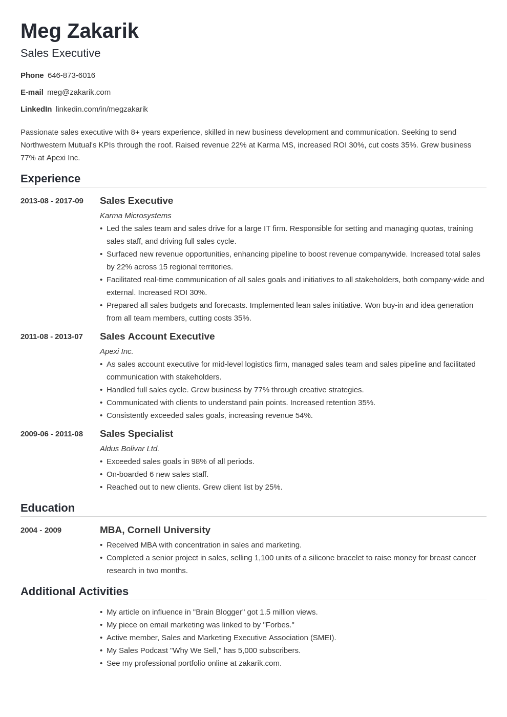 business resume examples 2022