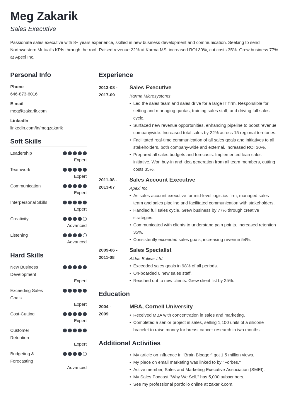 business resume example template simple