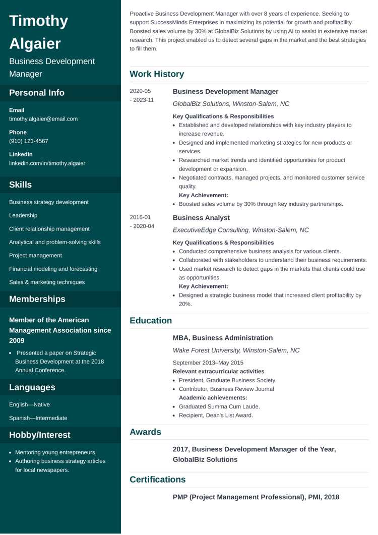 Business Resume Template - Cascade