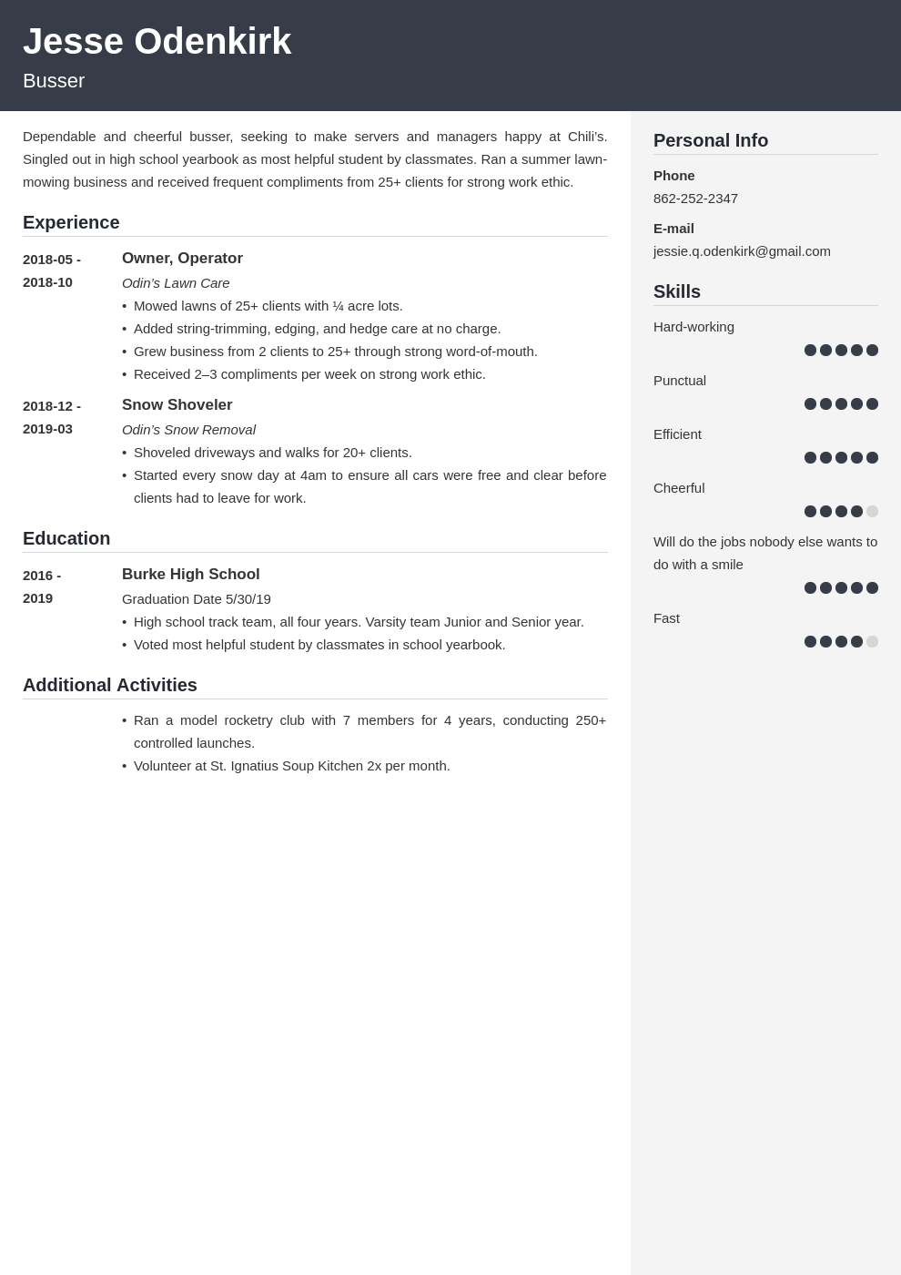 busser resume example template cubic