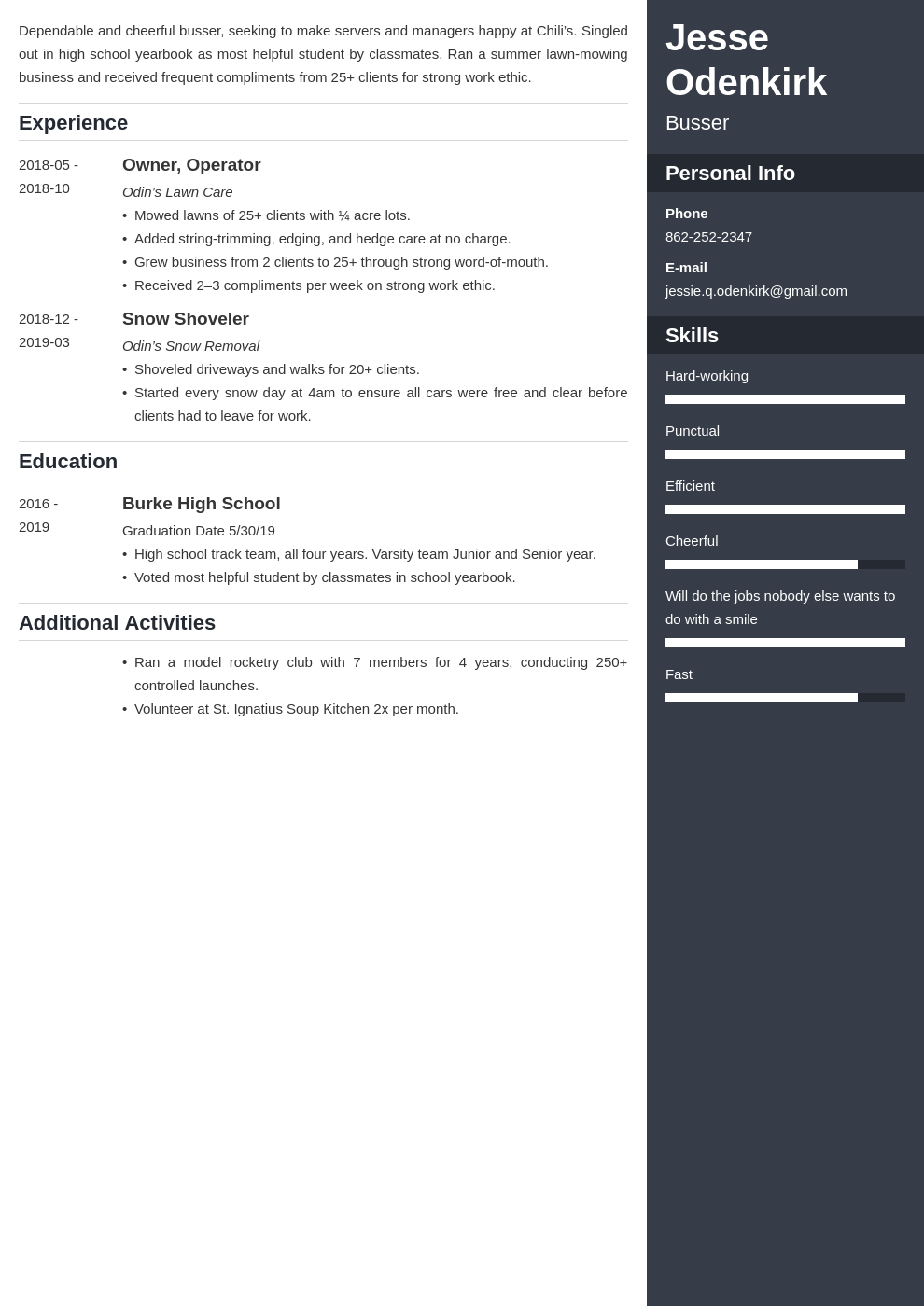 busser resume example template enfold