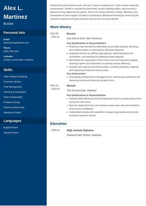 Busser Resume Sample