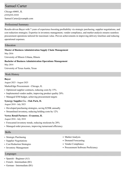 Buyer Resume Sample
