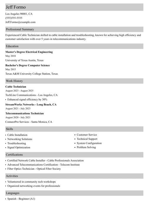 sample resume example
