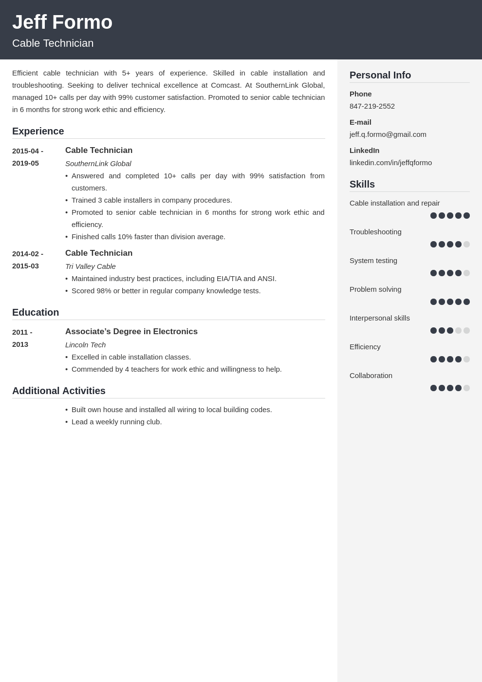 cable technician resume example template cubic