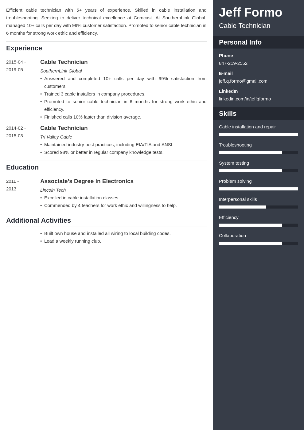 cable technician resume example template enfold