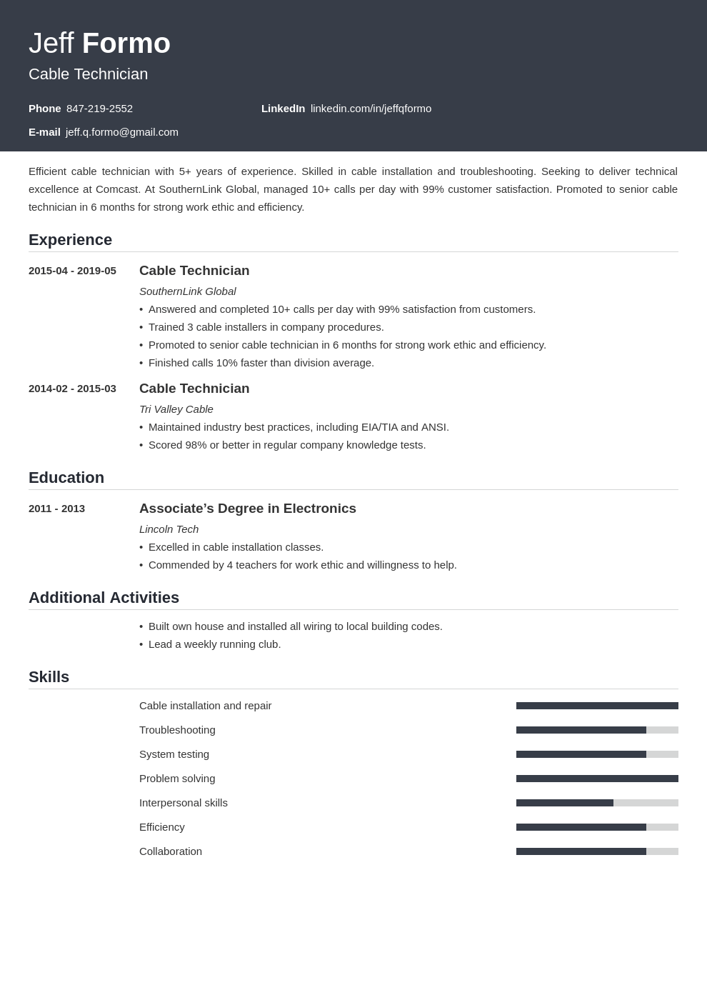 cable technician resume example template influx