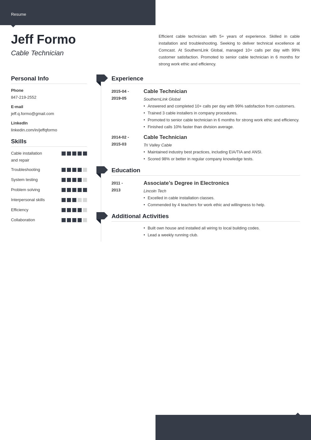 cable technician resume example template modern