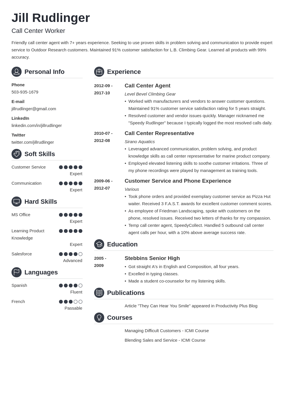 call center resume example template crisp