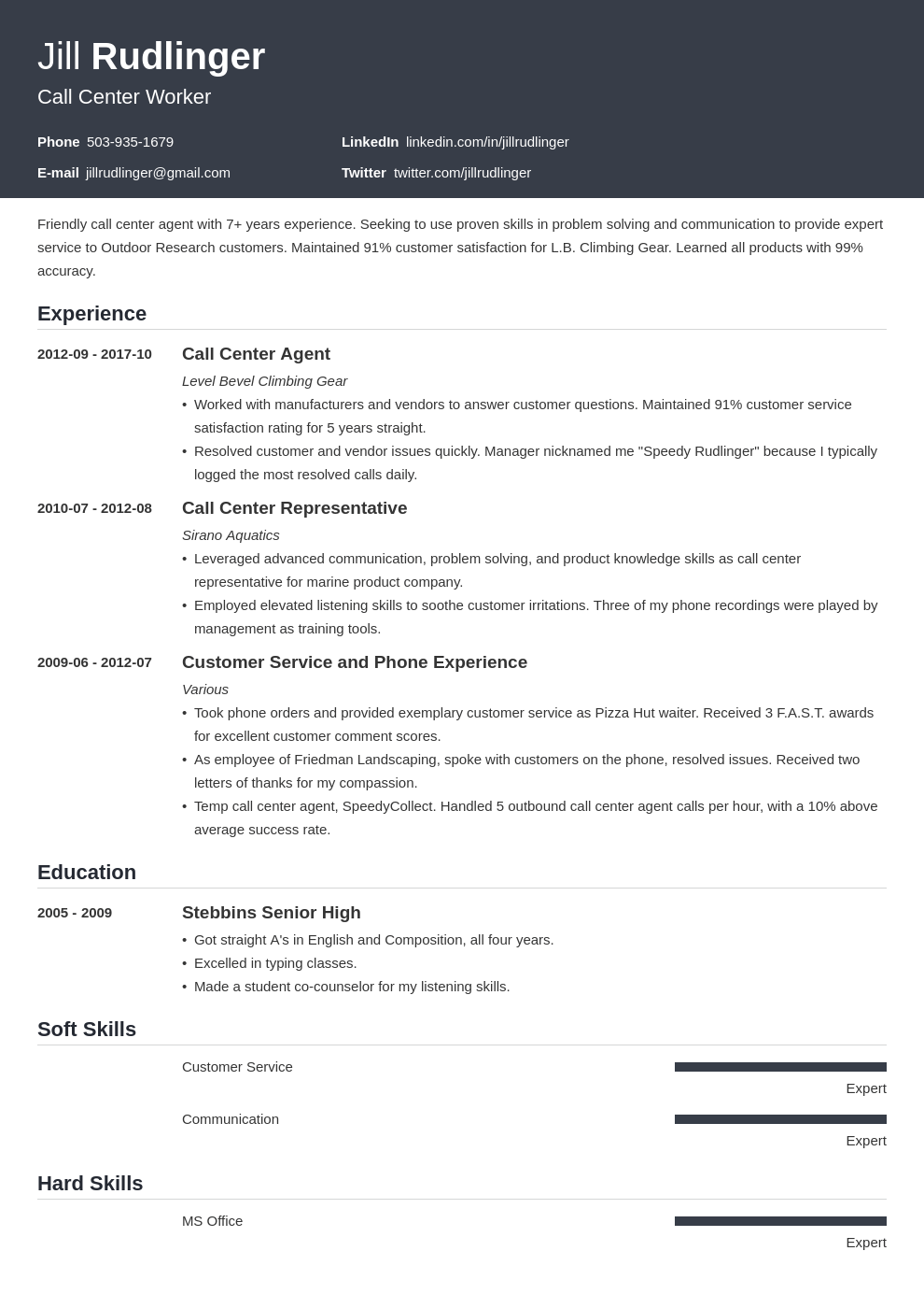 call center resume example template influx