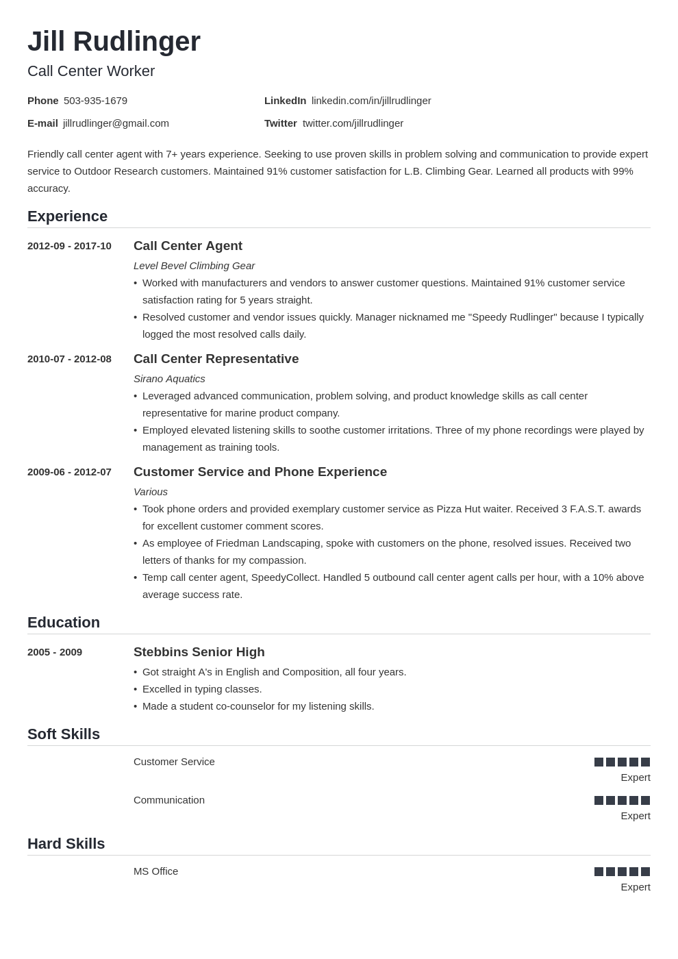 call center resume example template nanica