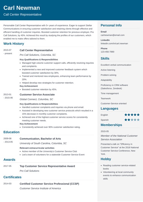 Call center resume example