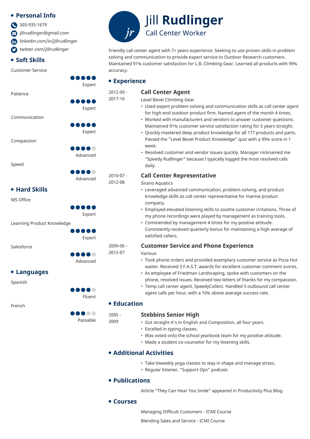 call center resume format in word download