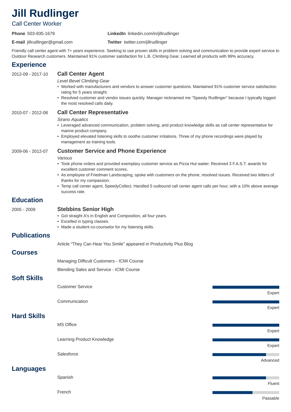 Call Center Resume Examples Skills Job Description