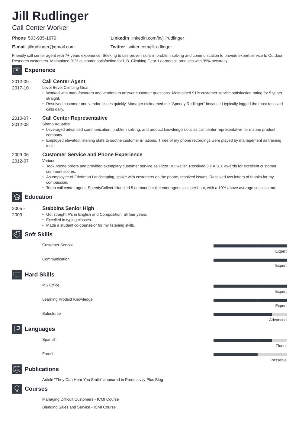 call center resume sample without experience