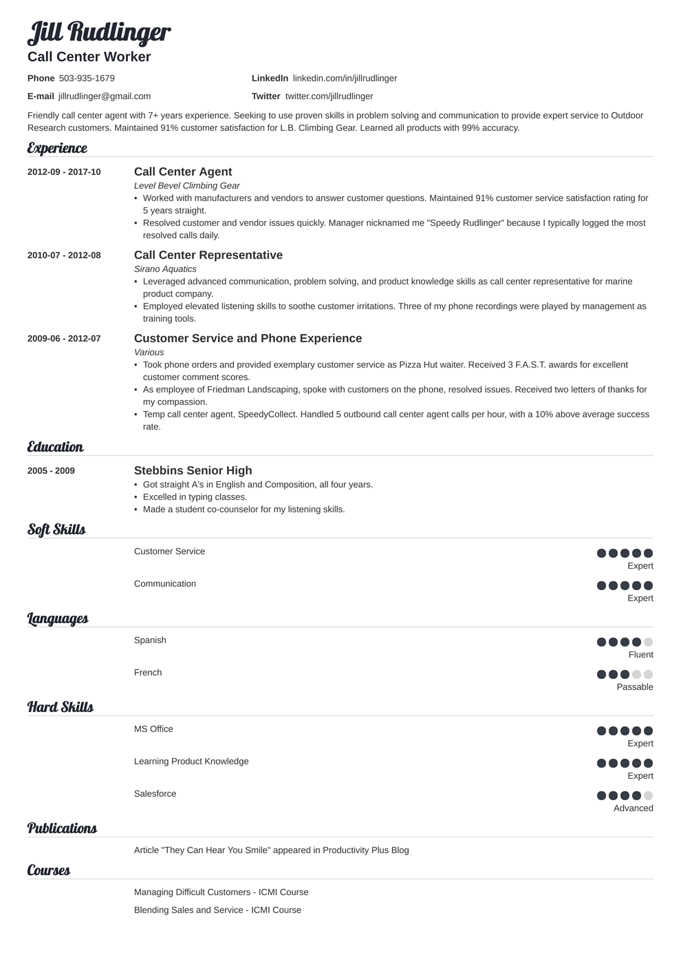 medical call center resume examples