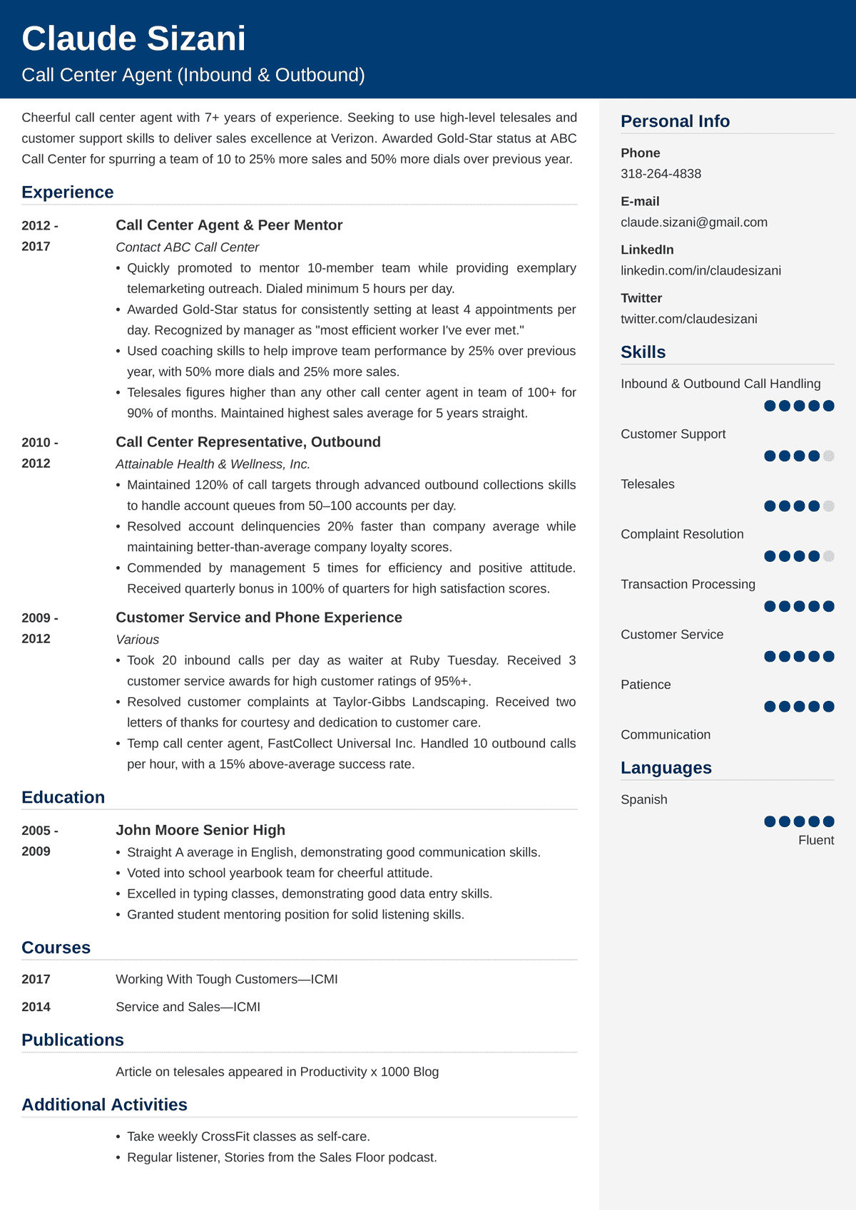 call center objective for resume examples