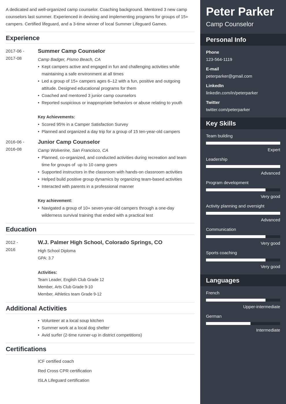 camp counselor resume example template enfold