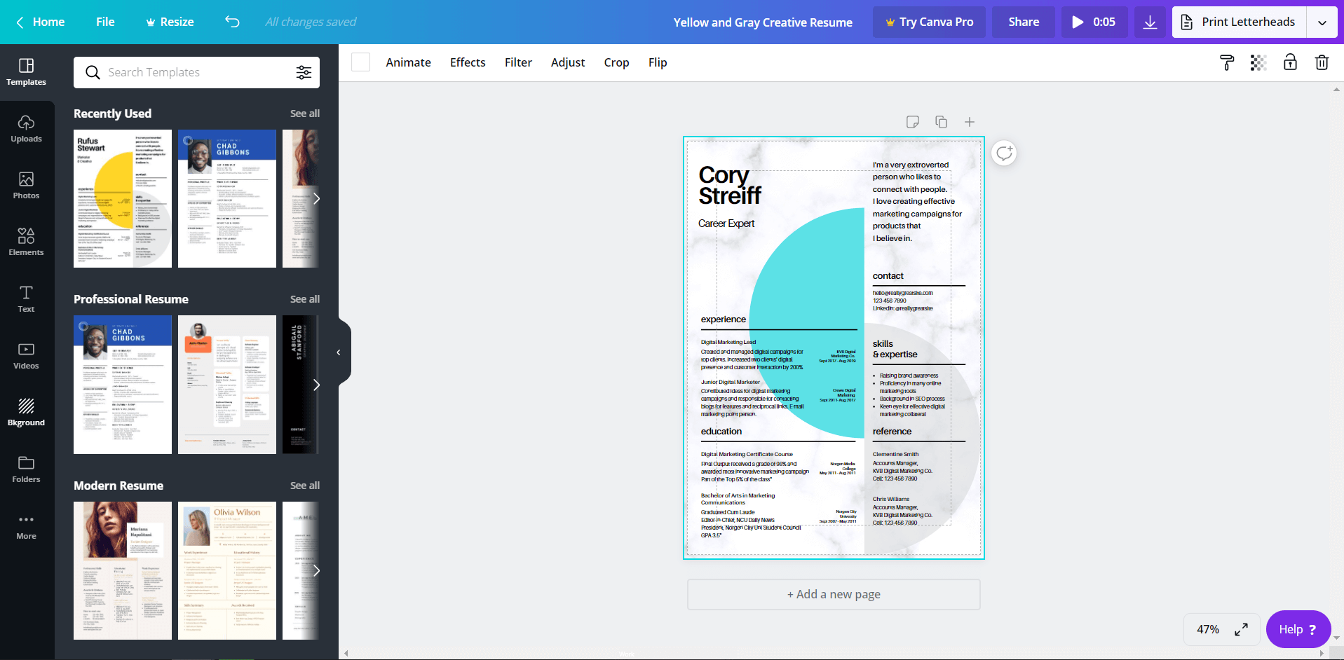 canva resume