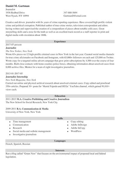 sample resume example