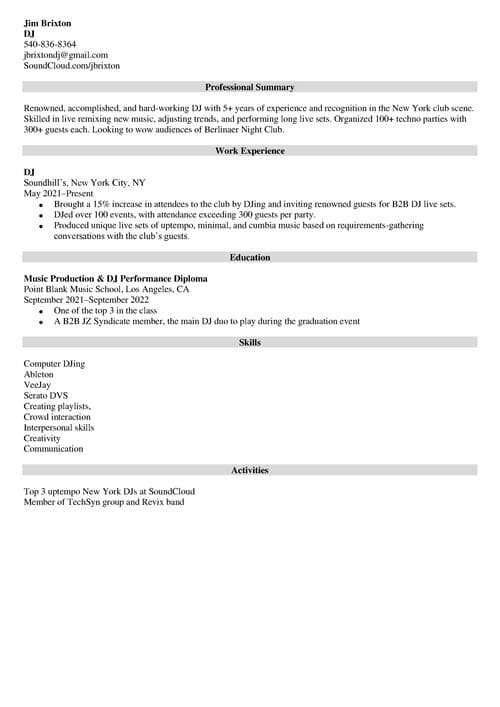 Resume Example made with Zety Resume Builder