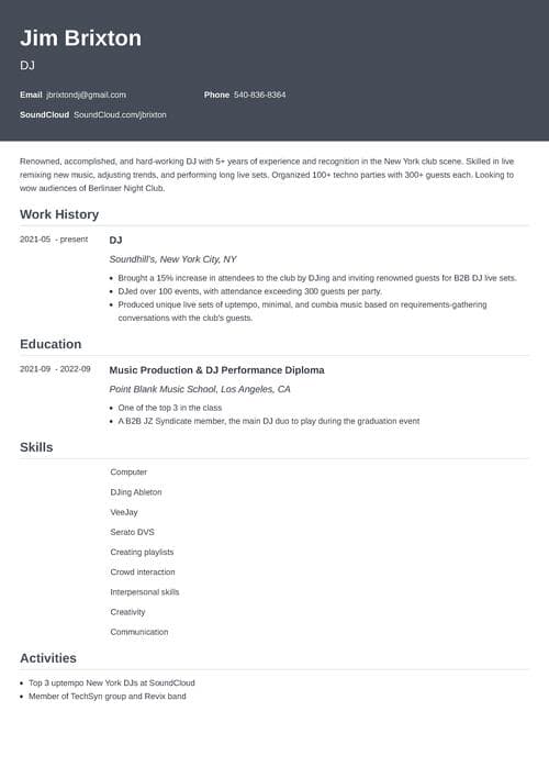 Resume Example made with Zety Resume Builder