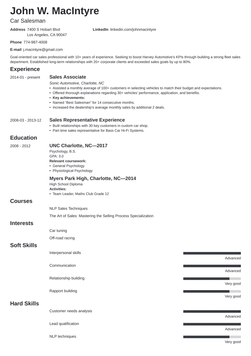 Car Salesman Resume Examples & Automotive Sales Job Skills