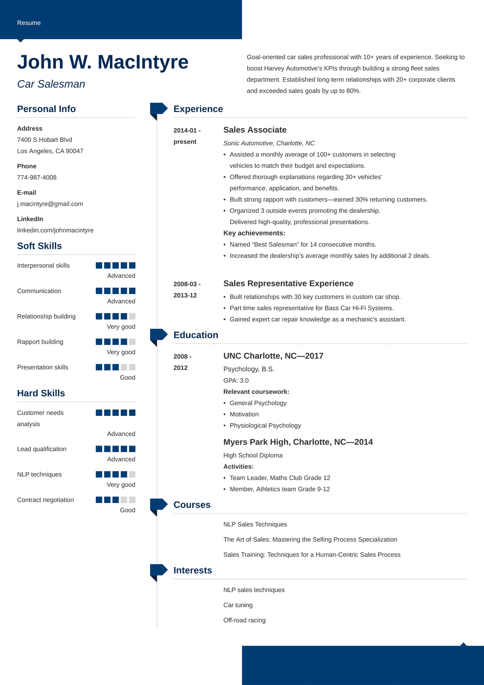 Car Salesman Resume Examples Automotive Sales Job Skills