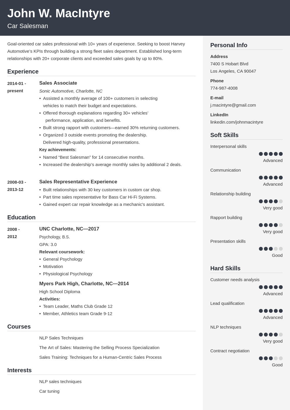 car salesman resume example template cubic