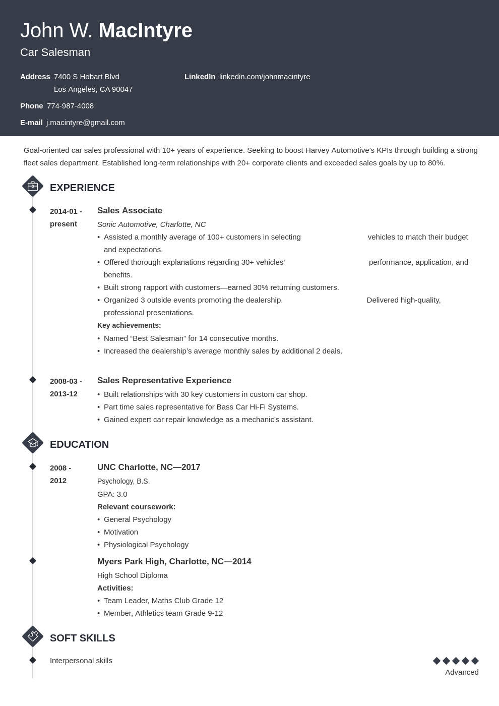 Car Salesman Resume Examples Automotive Sales Job Skills