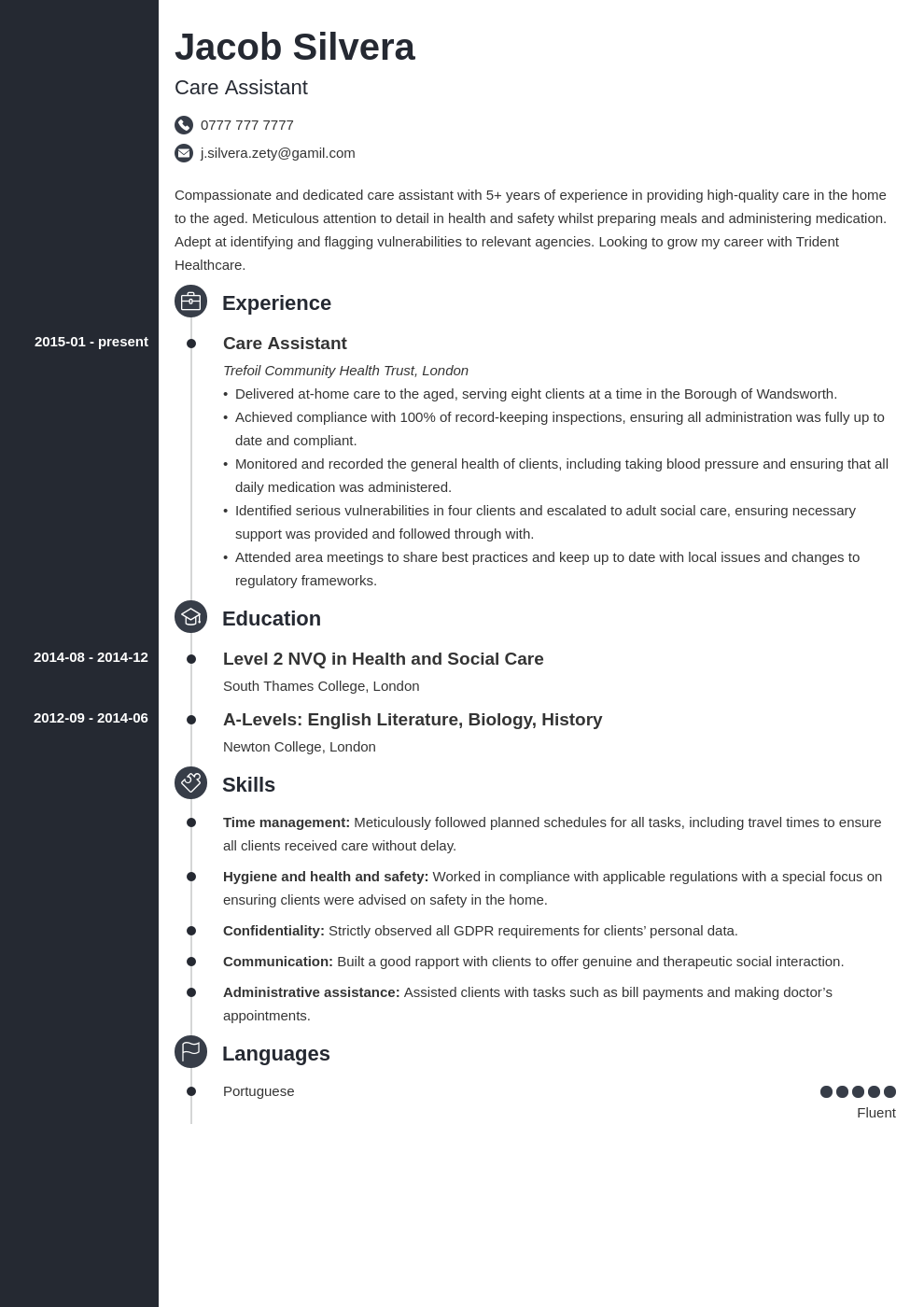 Samples Of Care Assistant Cv