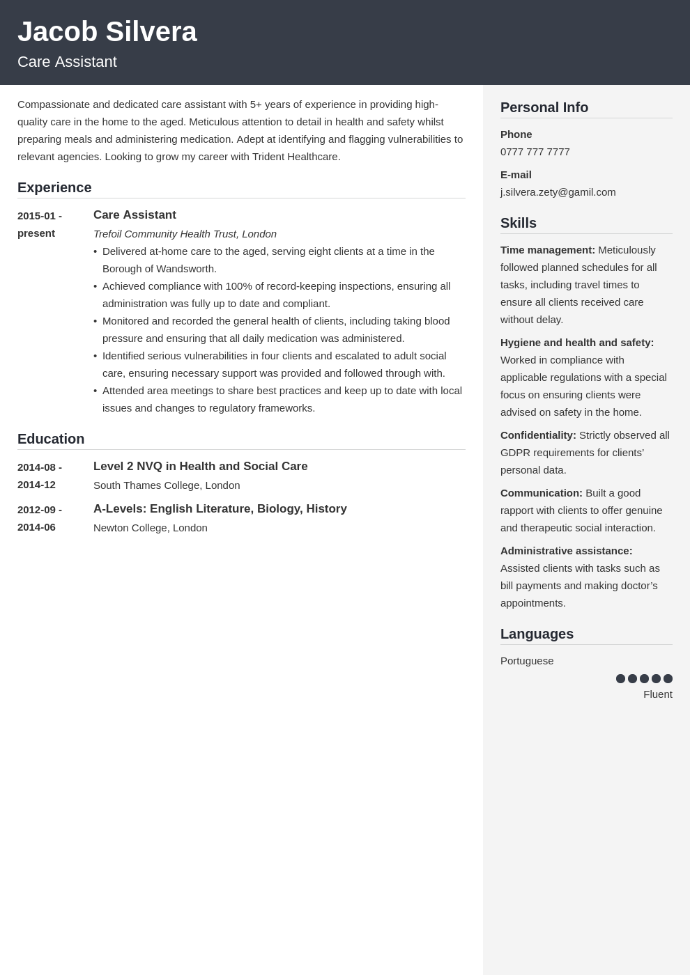 Care Assistant CV Example And Writing Guide