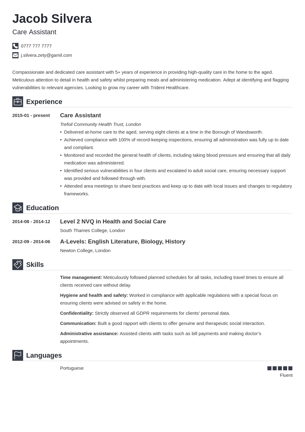 15 Community Care Application GregPercival   Care Assistant Cv Example Template Iconic 