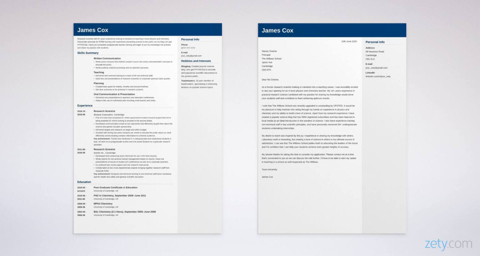 career change cv and cover letter set