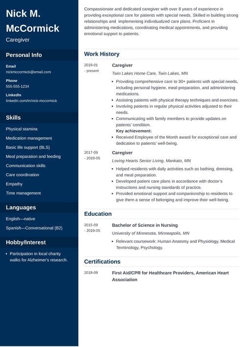 Caregiver Job Description for a Resume