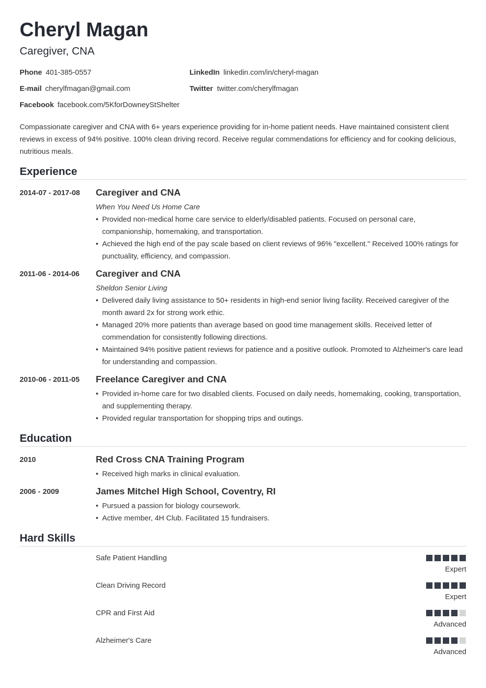 caregiver resume example template nanica