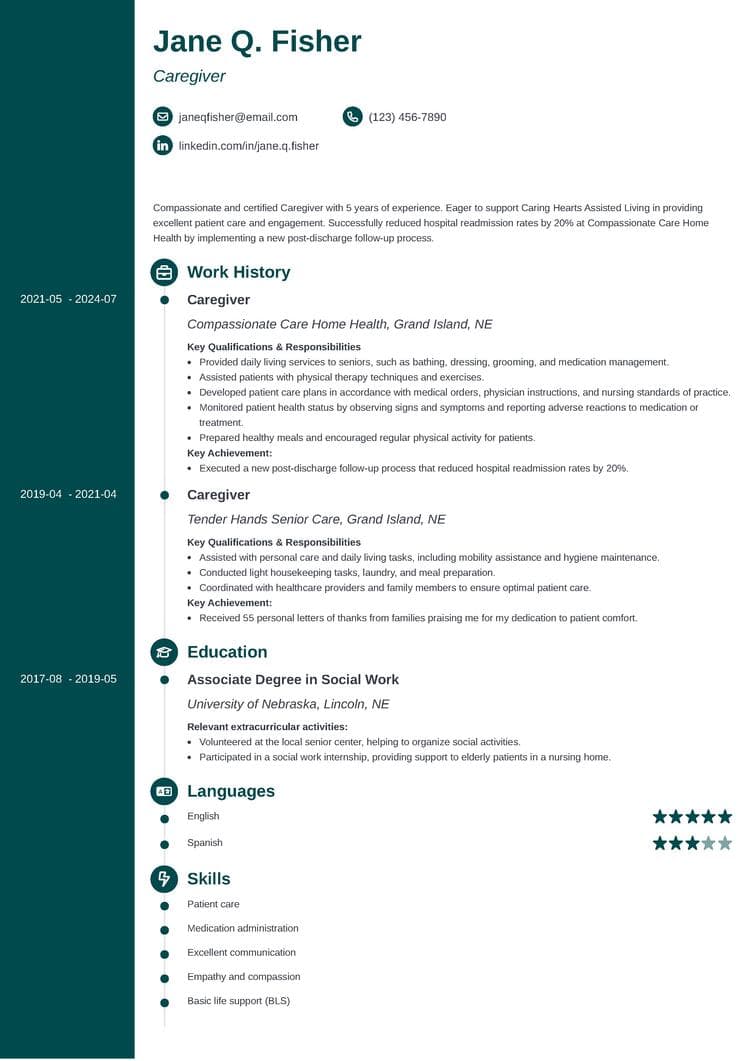 Concept resume template for caregivers